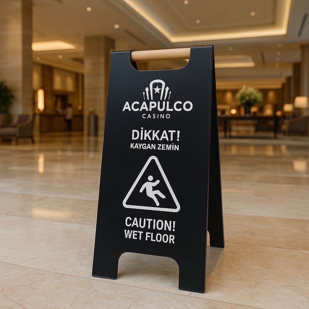 Slippery Surface Warning Sign | Freestanding Metal Folding Double-Sided Portable