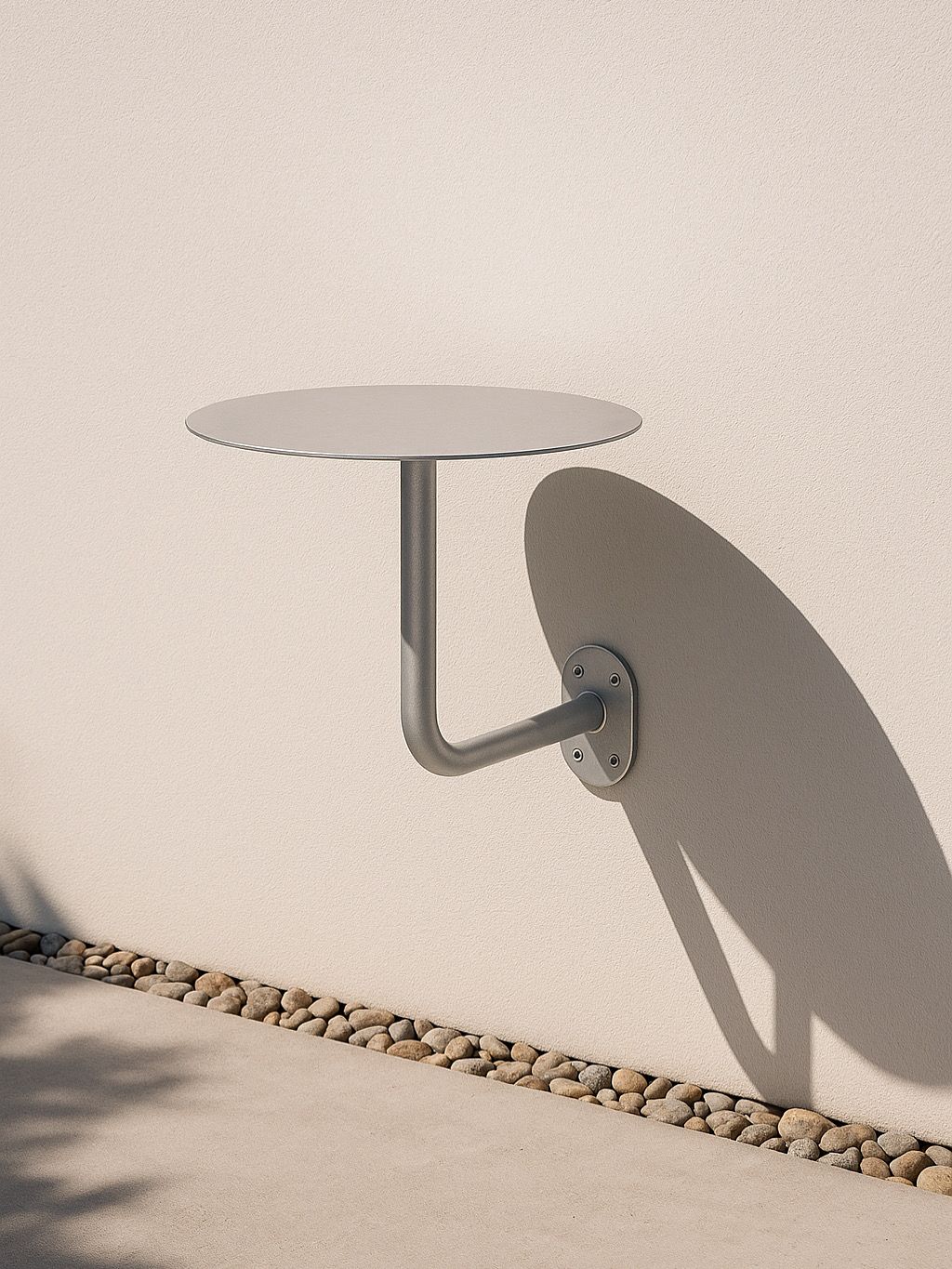 Wall-Mounted Cafe Table, Metallic Silver Painted.