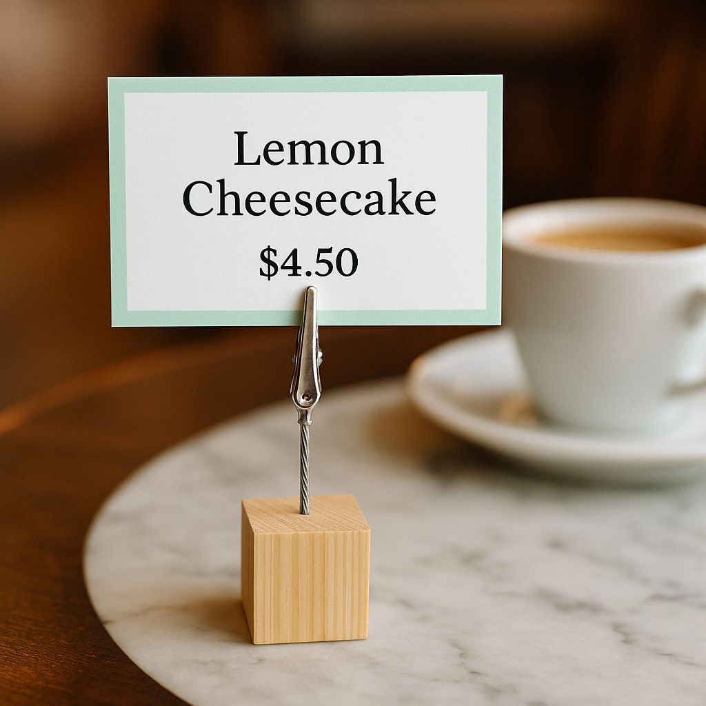 Kafeler için ahşap blok zeminli masaüstü menü tut