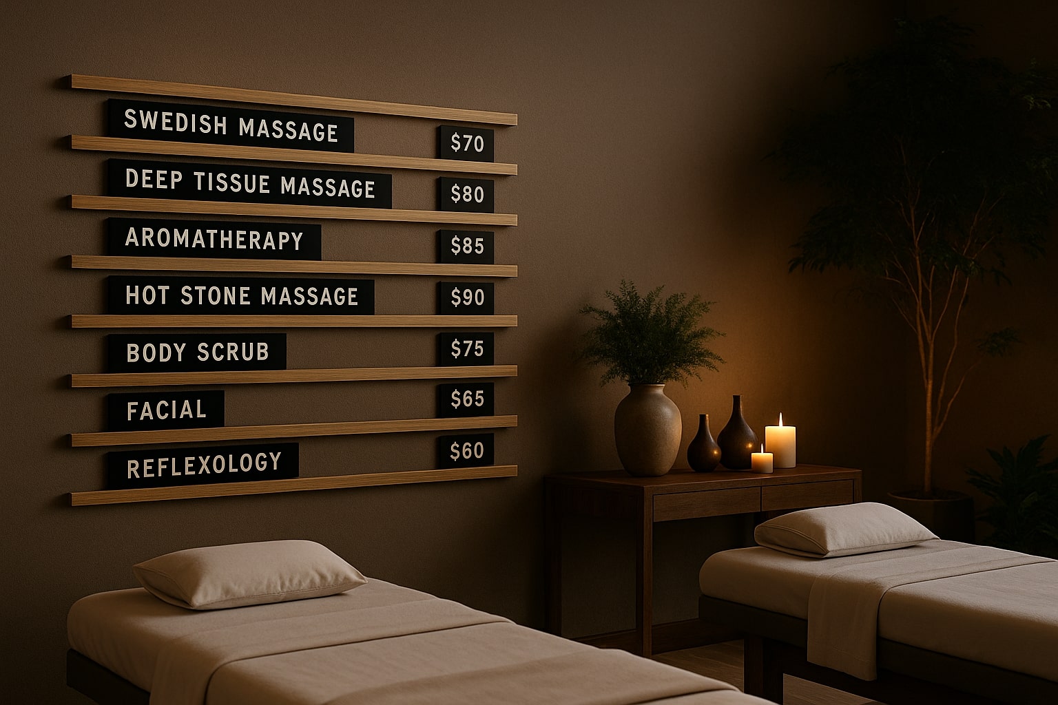 Menü ve fiyat listeleri için ideal, ahşap harflerle kullanılan dekoratif pano.