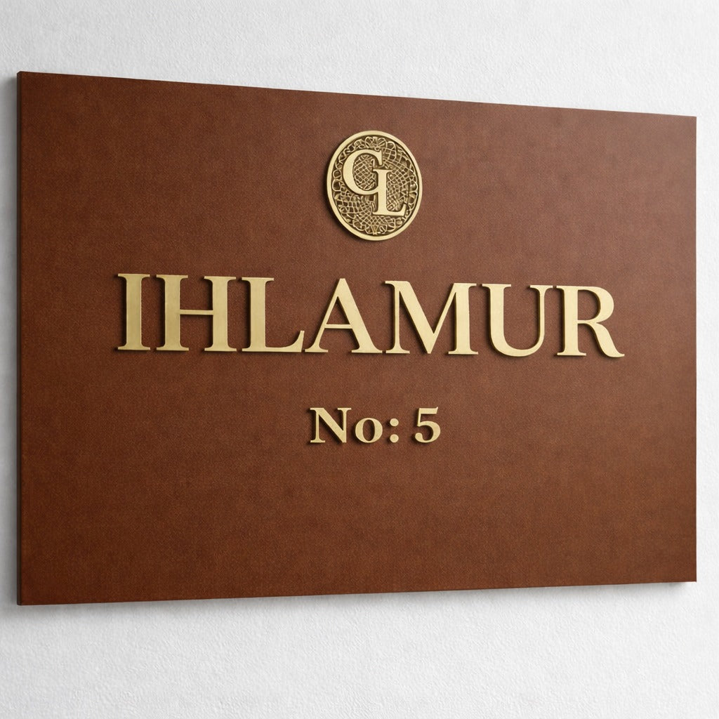 Kabartma pirinç harfli alüminyum villa giriş tabelası, özel üretim metal bina isimliği