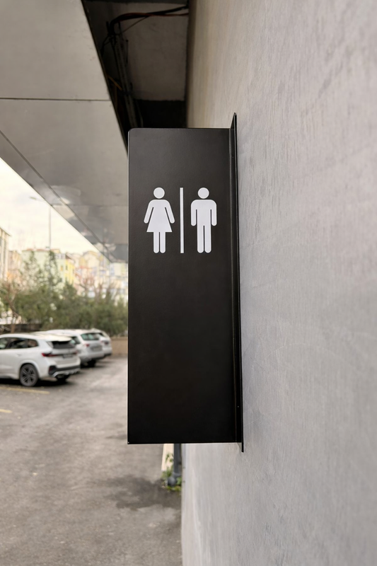 Modern tasarımlı folyo kaplama Bay Bayan WC tabelası 10x35 cm duvar tipi yönlendirme işareti