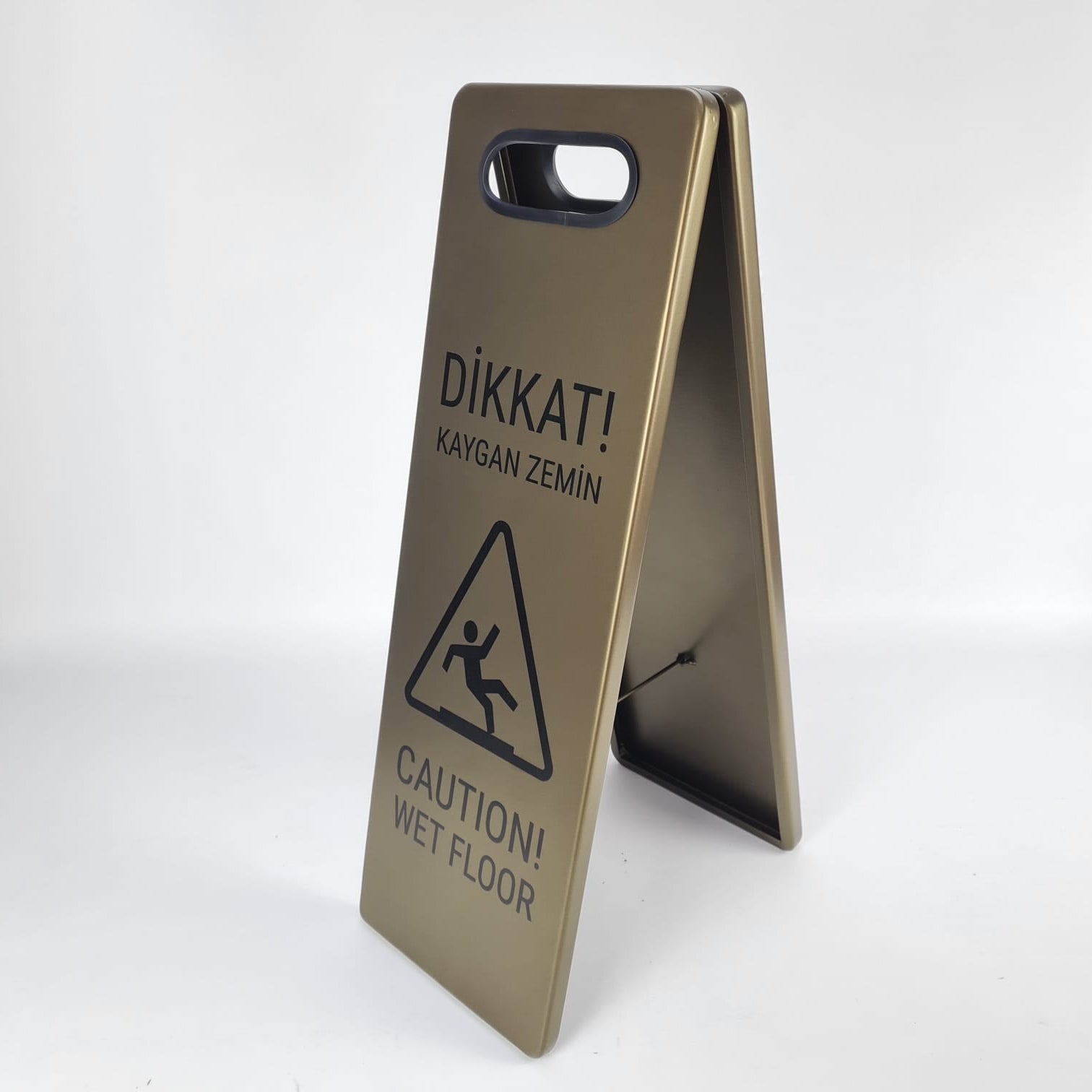 Restoranlar için bronz metal ıslak zemin uyarı tabelası