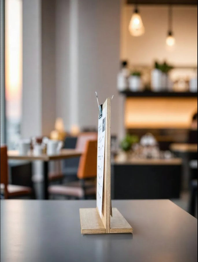 Restoran, kafe ve oteller için estetik ve işlevsel masaüstü menü standı.