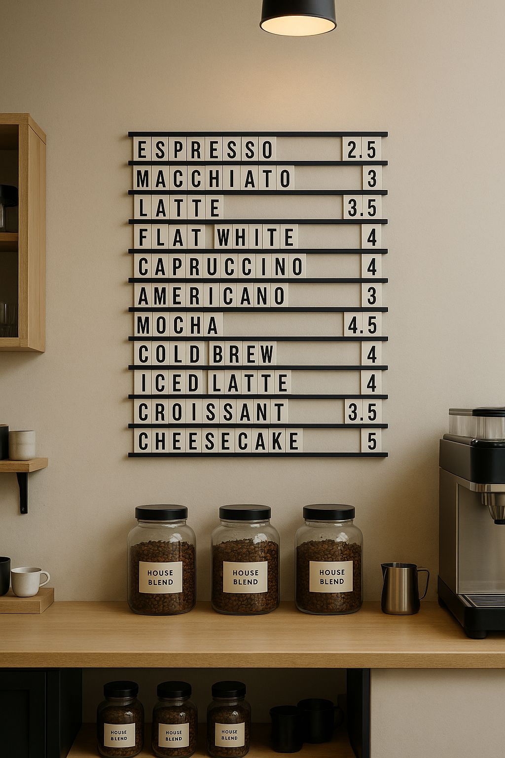 Kafede kullanılan değiştirilebilir yazı panosu üzerinde kahve menüsü.