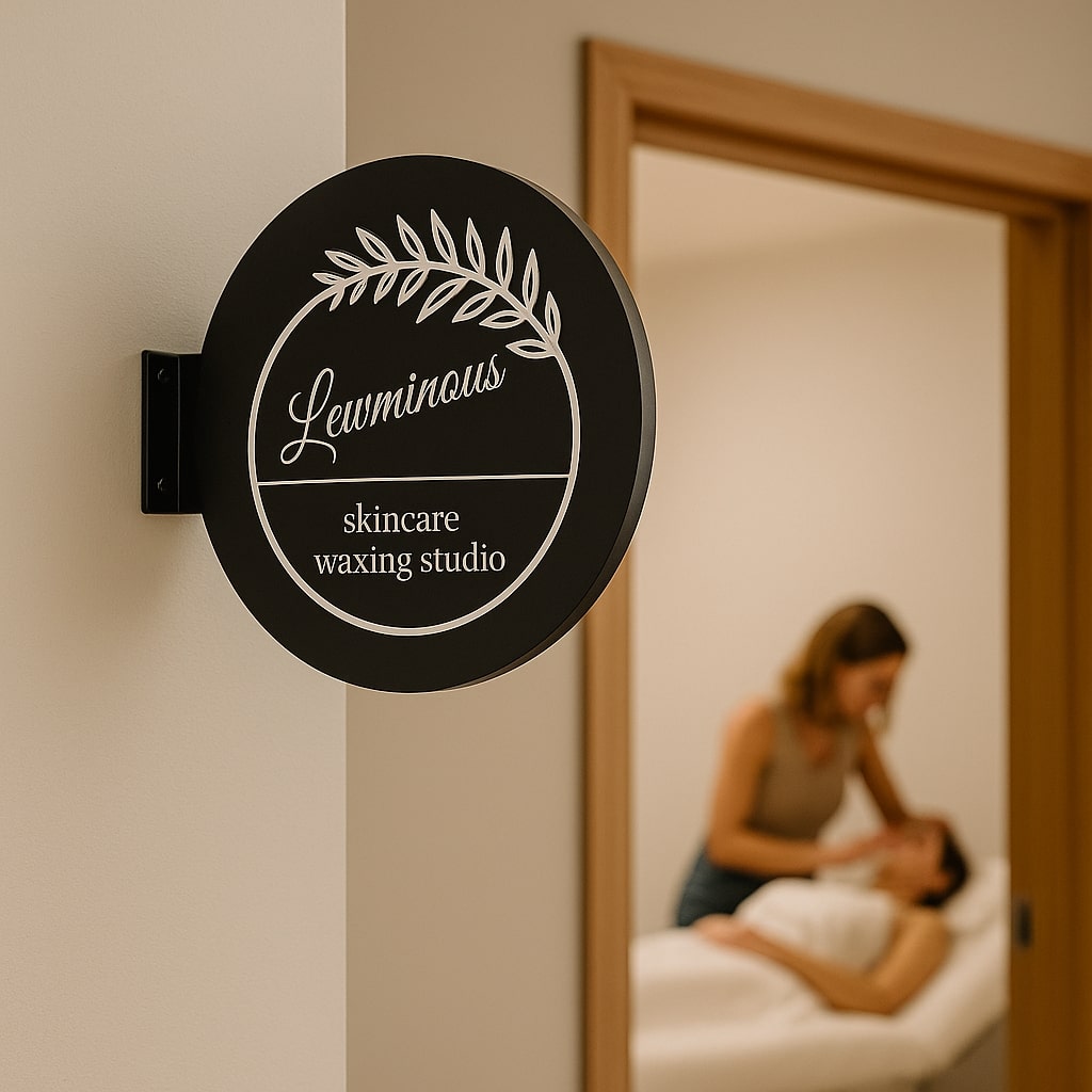 Modern görünümlü, tek plaka metalden üretilmiş yuvarlak tabela.