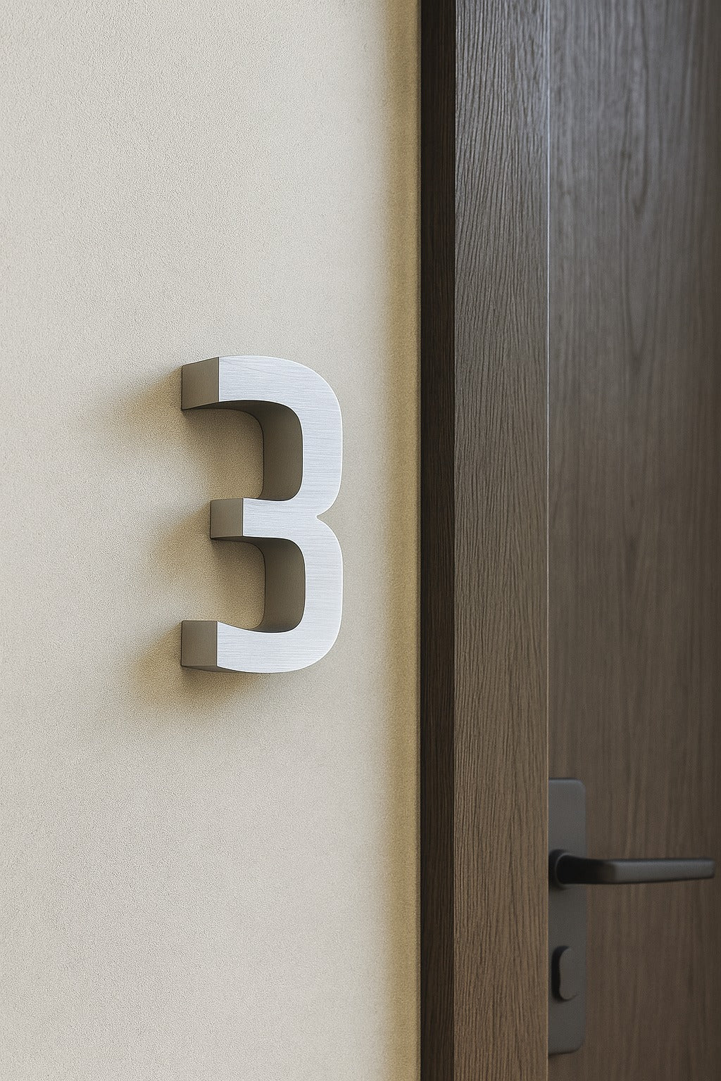 Fırçalanmış yüzey paslanmaz çelik kapı numarası detay görünüm