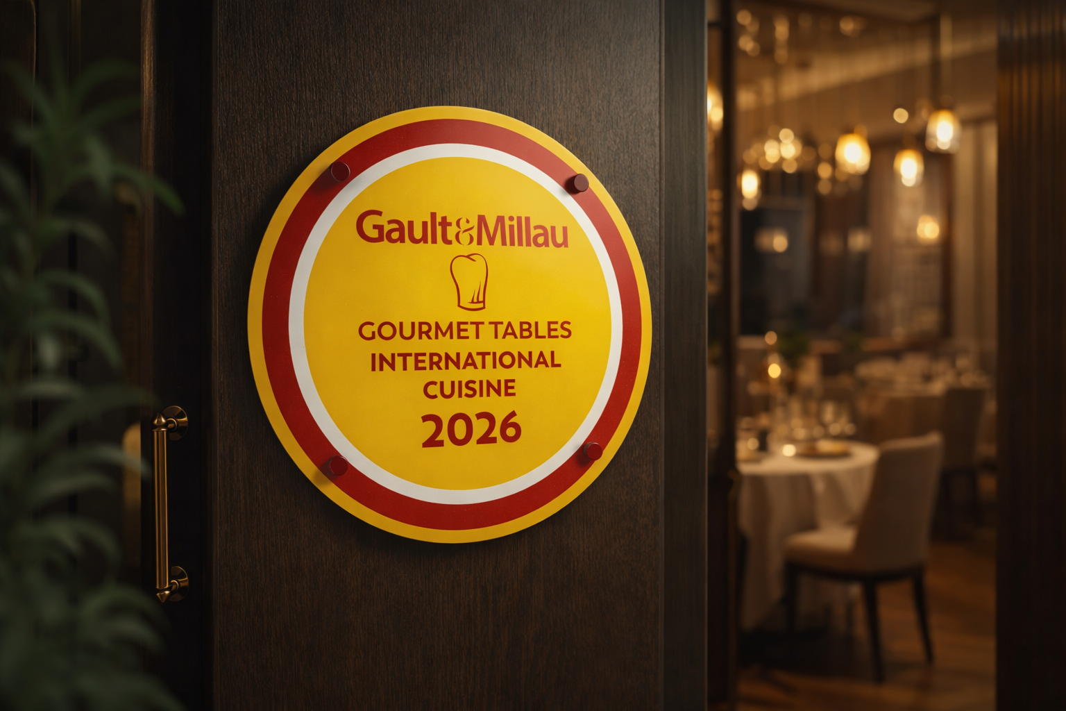 Gault Millau duvar plaketi restoran girişinde prestijli ödül sergileme tabelası