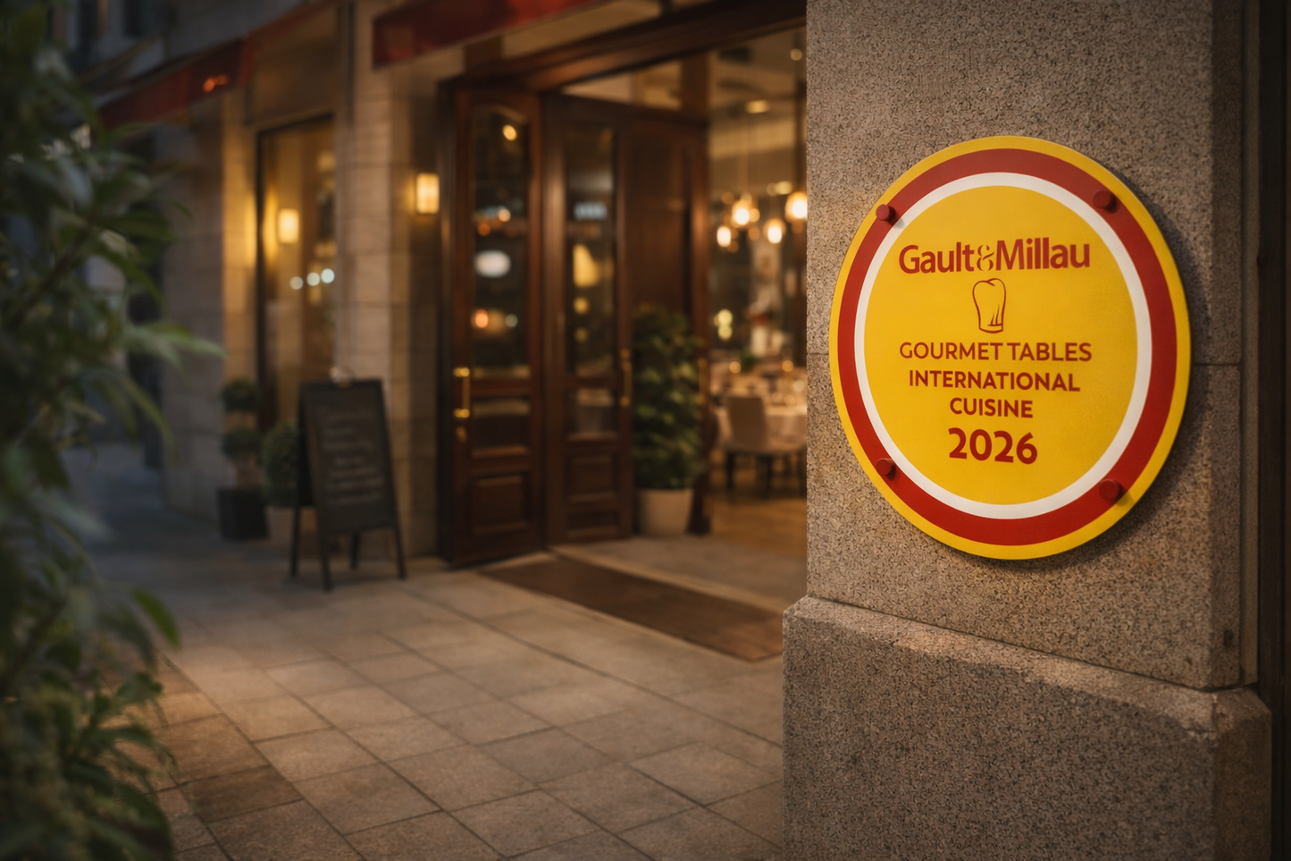 Gault Millau plaket restoran dış cephe giriş alanında sergilenirken