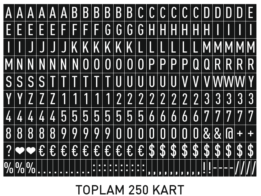 Grafiksel olarak sergilenen siyah beyaz karton harf kombinasyonu.