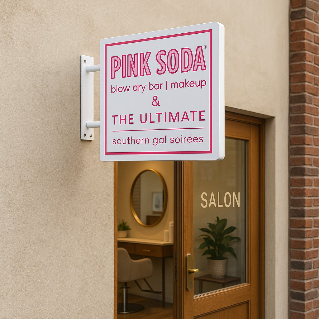 Güzellik salonu girişi için köşeli ve estetik tabela tasarımı.