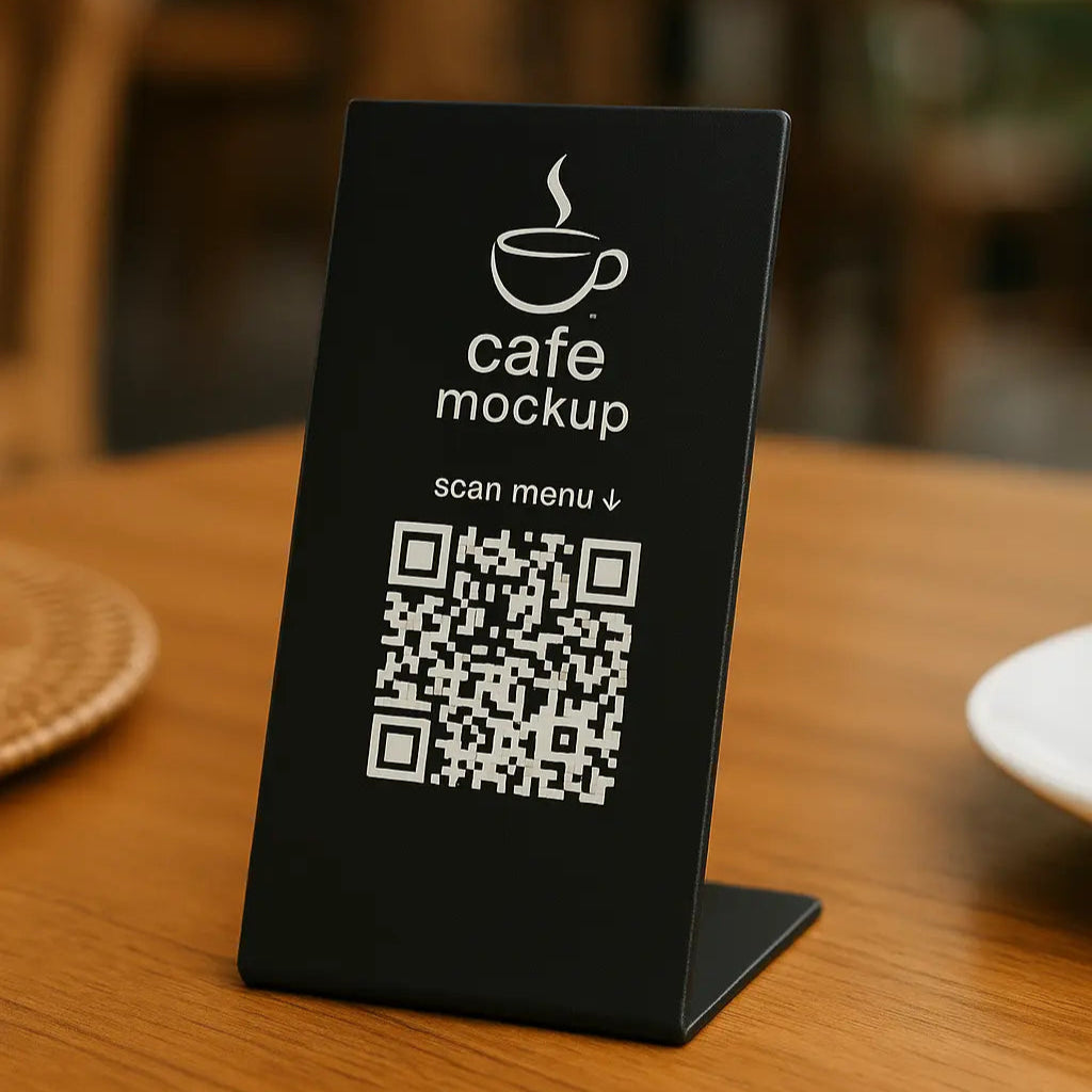 Kafeler icin sifir temasli menu erisimi standi.