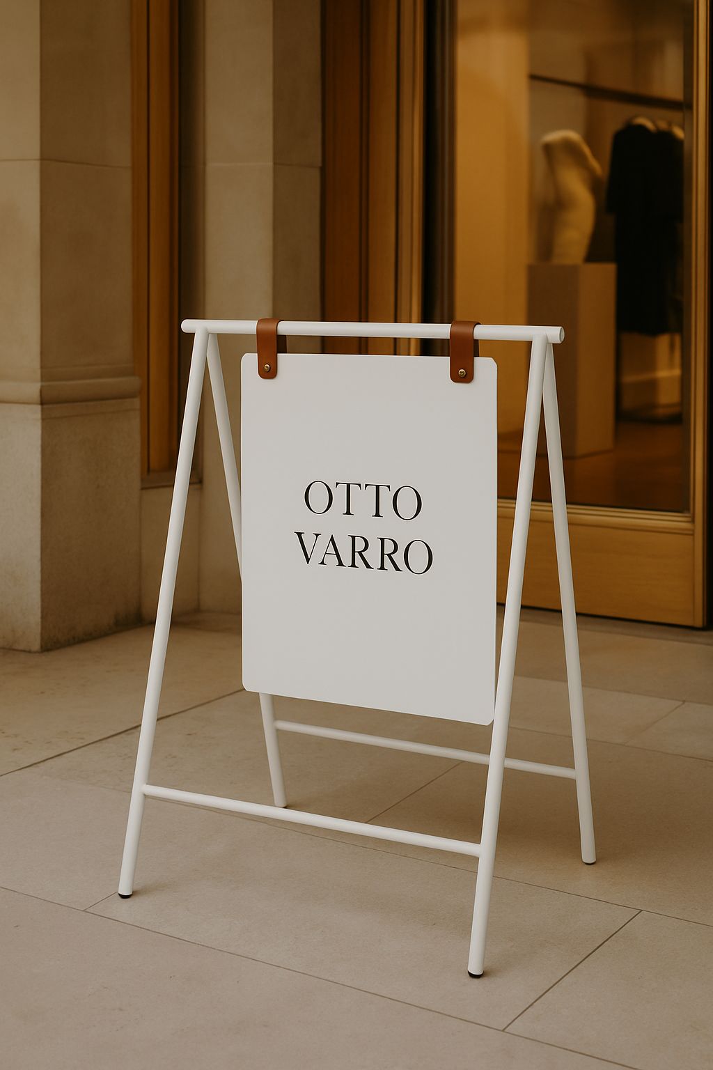 Beyaz renk seçeneğiyle A tipi kaldırım tabelası, farklı dekorasyon stillerine uyum sağlıyor.