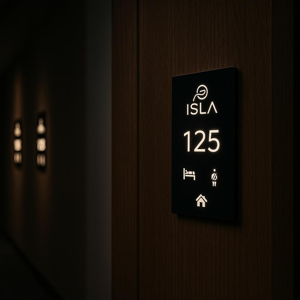 Otel koridorunda panelin duvara monte edilmiş