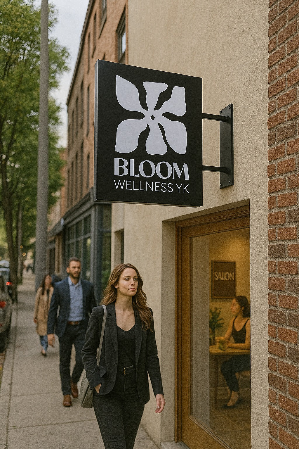 Kurumsal logolu, dış mekana dayanıklı kare tabela modeli.