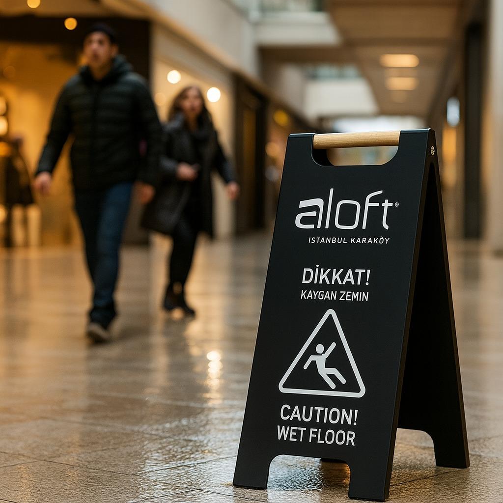 Özel logolu üretim yapılabilen şık metal uyarı levhası