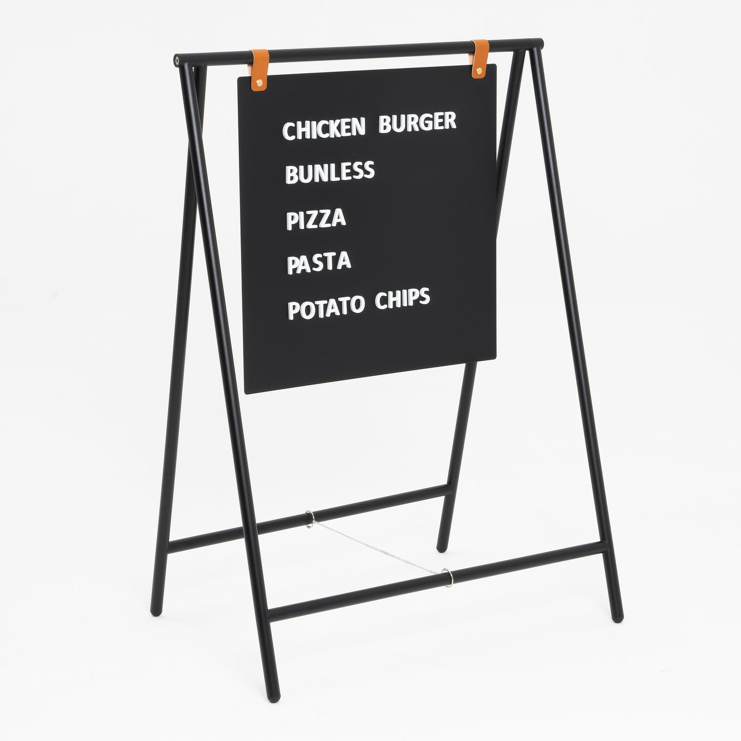 İçeriği değiştirilebilir mıknatıslı kaldırım tabelası, menü veya kampanya için ideal.