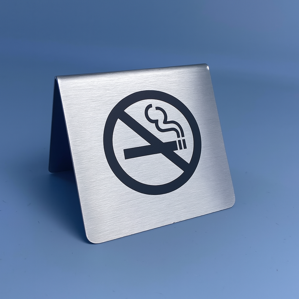 Silver renk masaüstü uyarı levhası taşınabilir