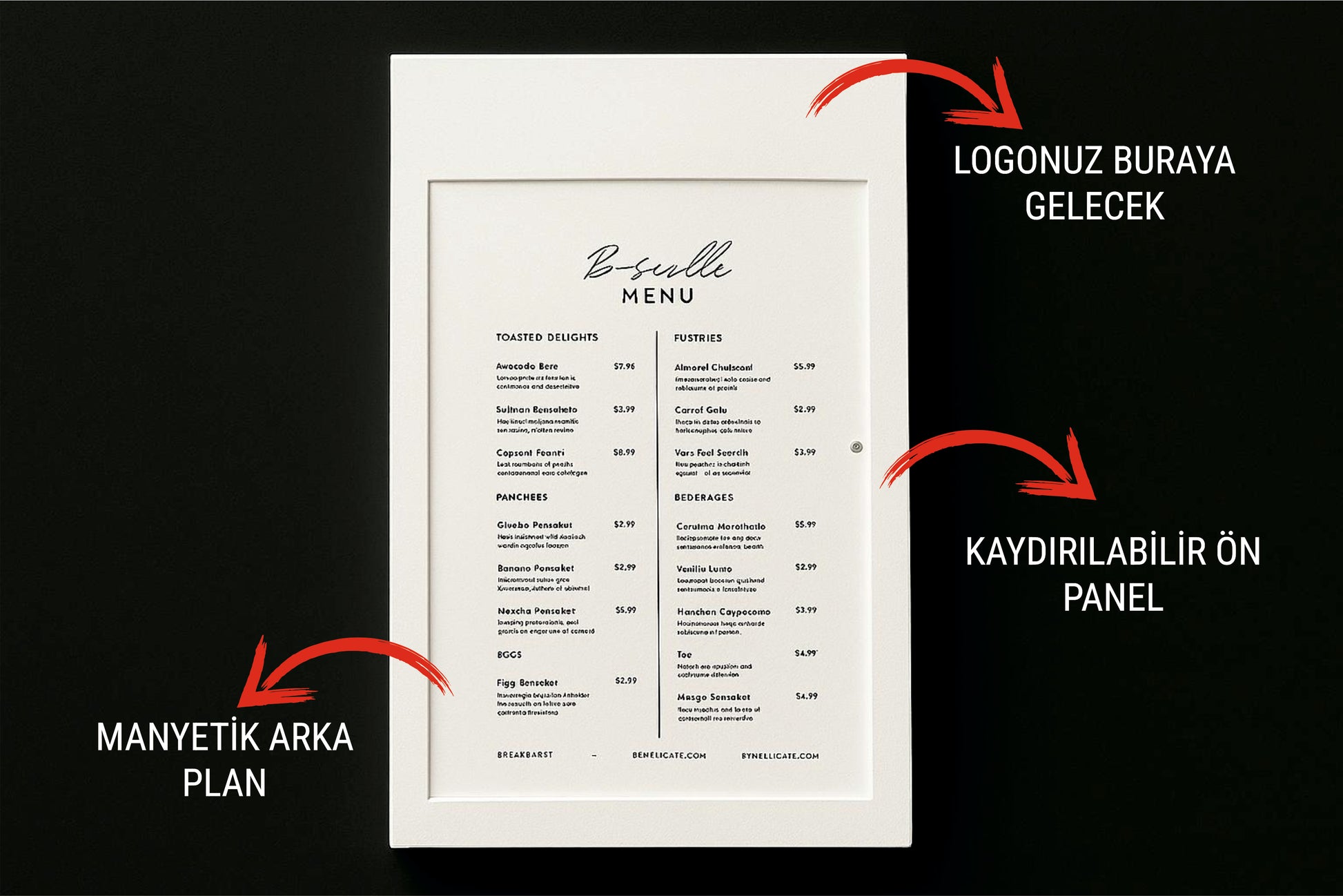 Yukarı kaydırılabilir ön kapak sayesinde içeriklerinizi kolayca güncelleyebilirsiniz.