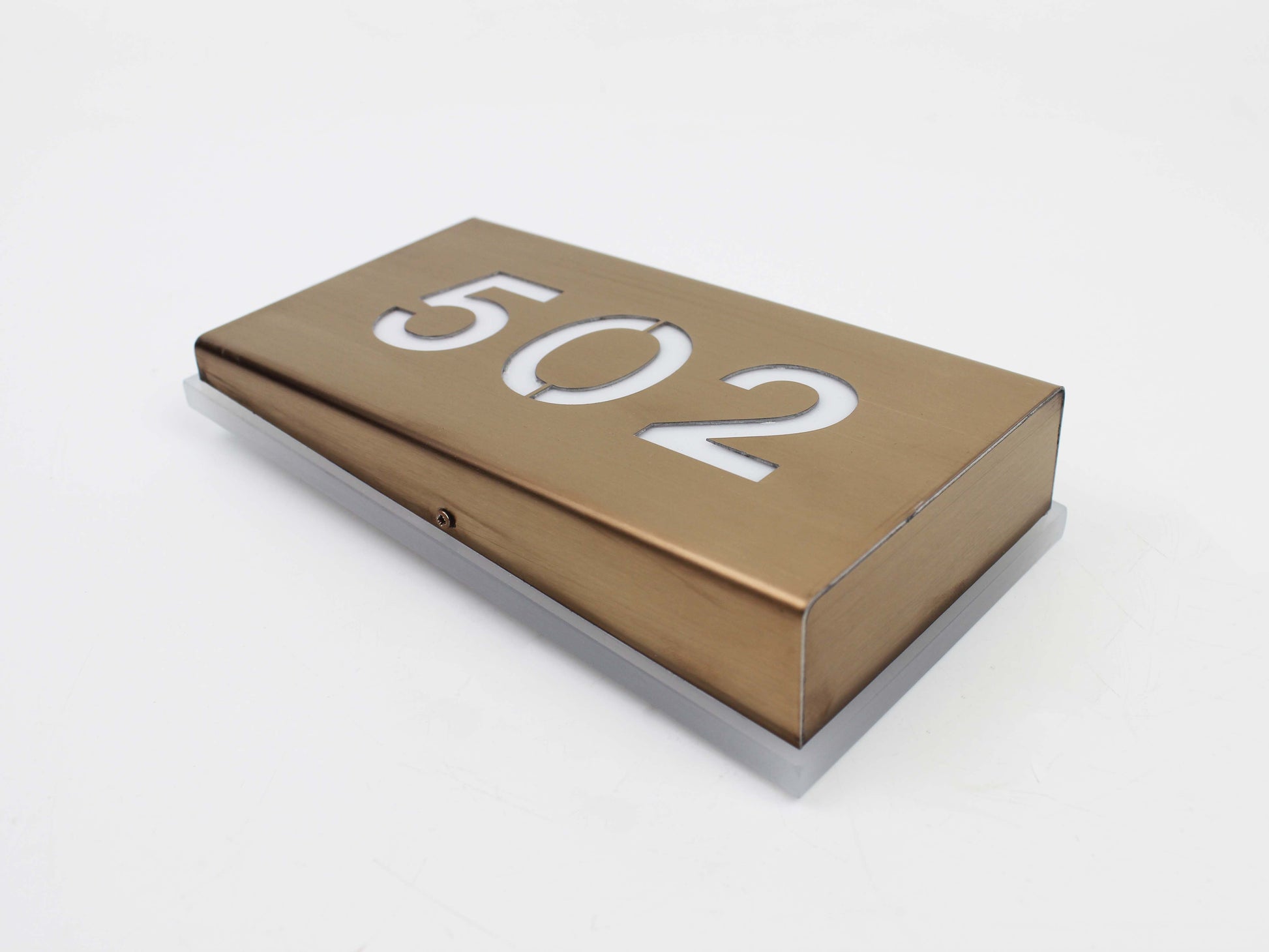 Paslanmaz metal ve akrilik karışımı ışıklı oda numarası levhası