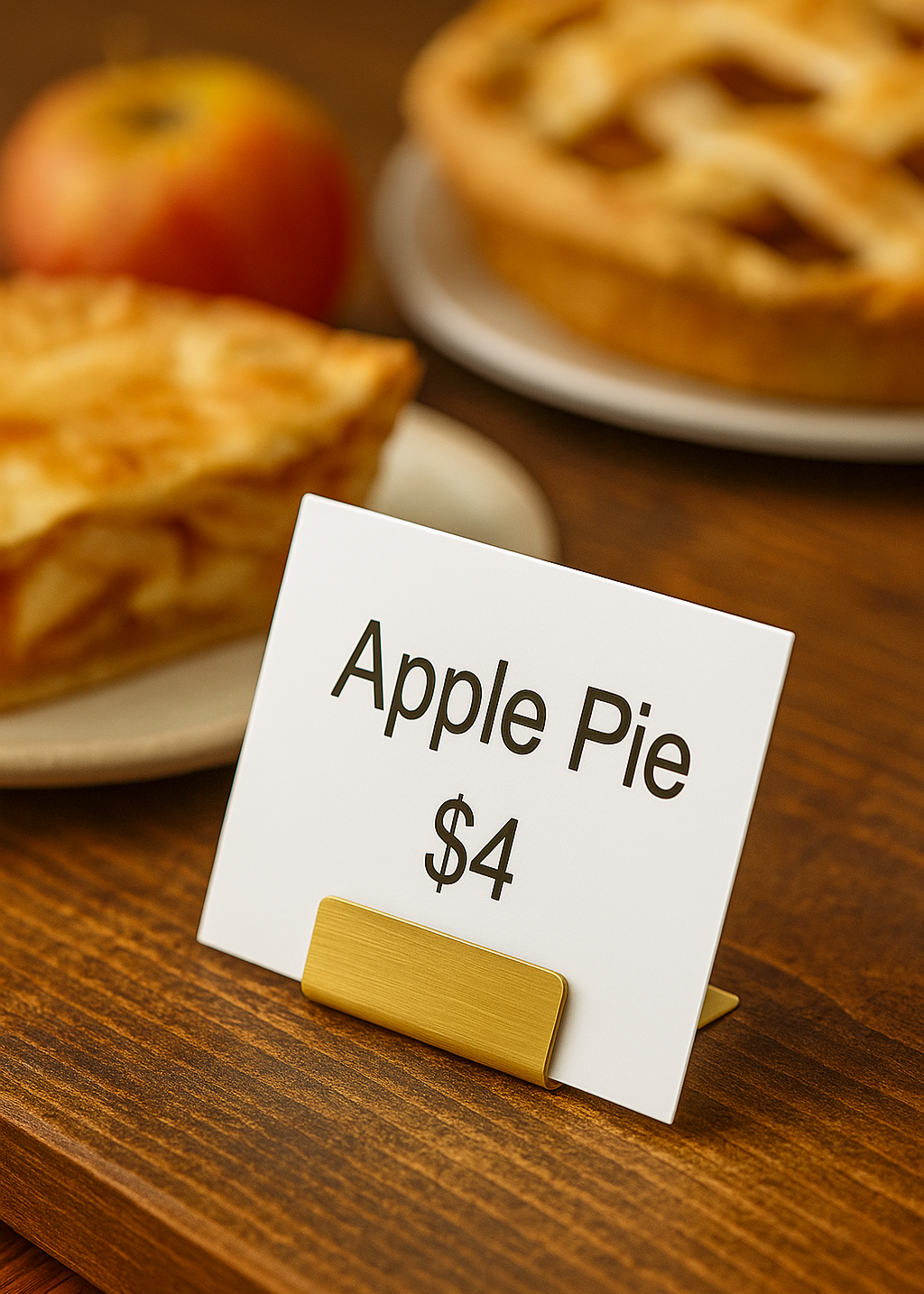 Pirinç malzemeden masa isimliği, yan açıdan yakın plan çekimle gösteriliyor