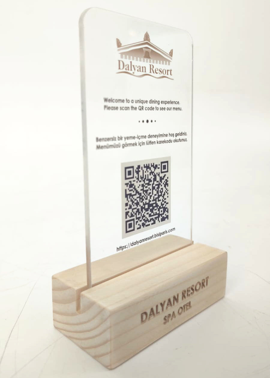 Qr kodlu masaustu urun tanitim standi