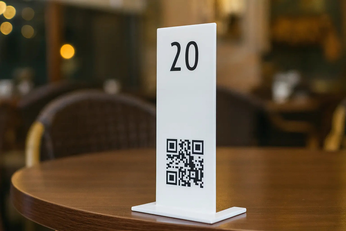 Temassız menü hizmeti sunan, özel baskılı QR kod stand modeli.

