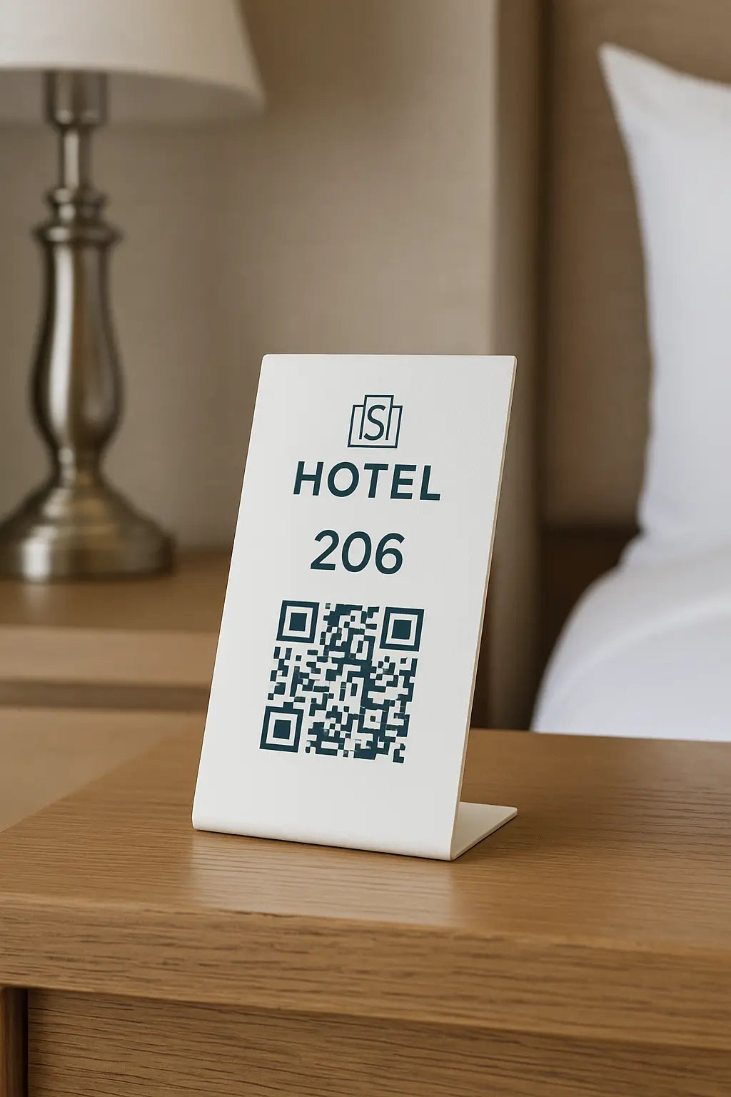 Siyah metal qrcode standi minimal tasarim.