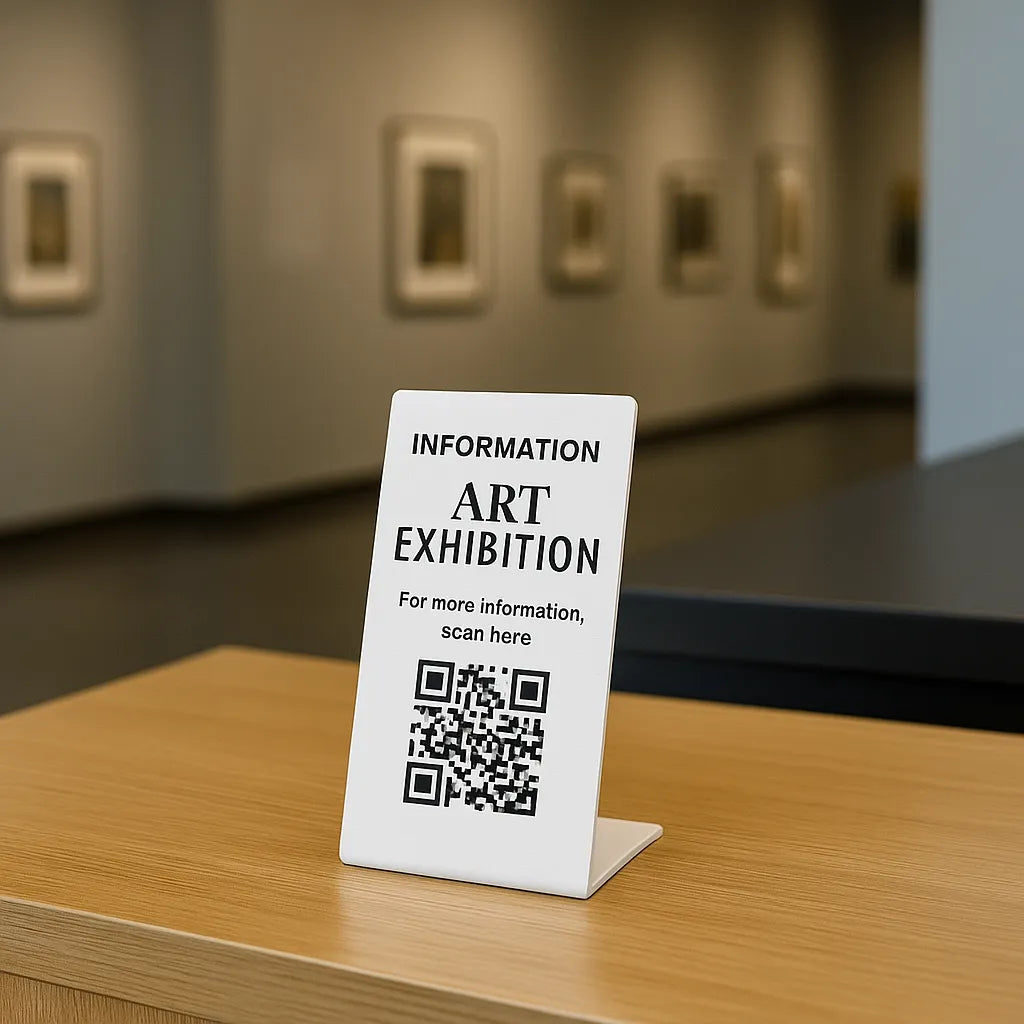 Masaustu QR kod tabelasi, logolu olarak uretilir.