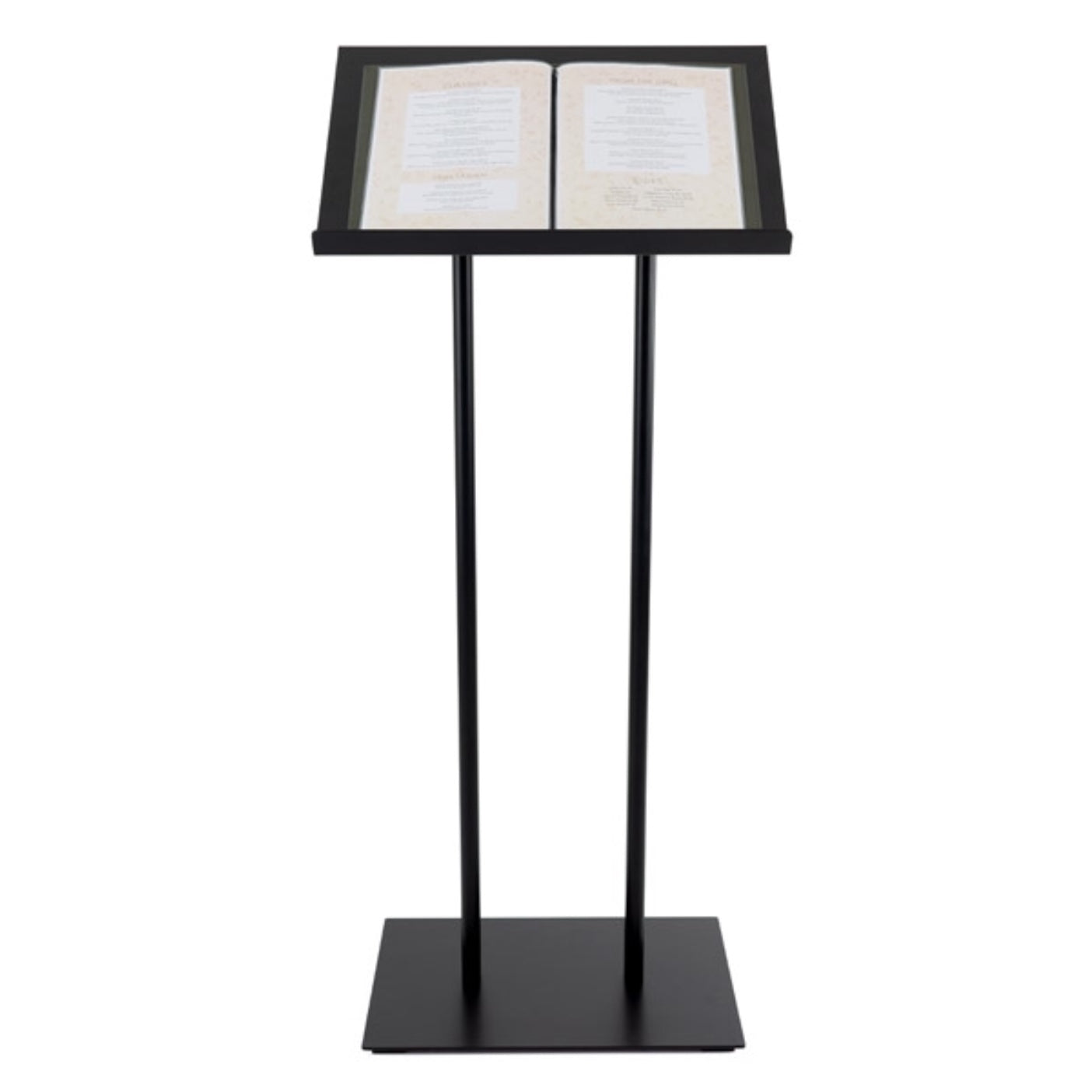 Dayanıklı metal gövdesiyle uzun süreli kullanıma uygun menü standı.