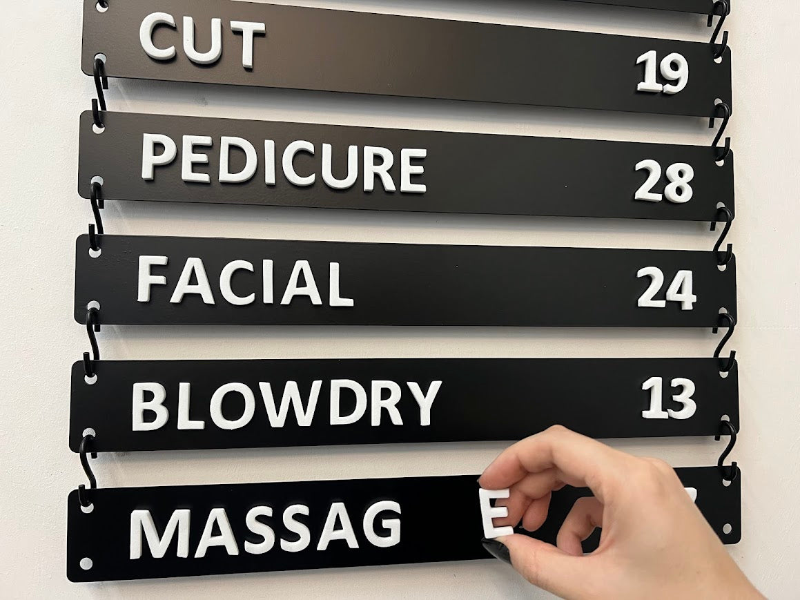 Mıknatıslı harflerin iş yerlerinde kullanımına dair pratik bir örnek.