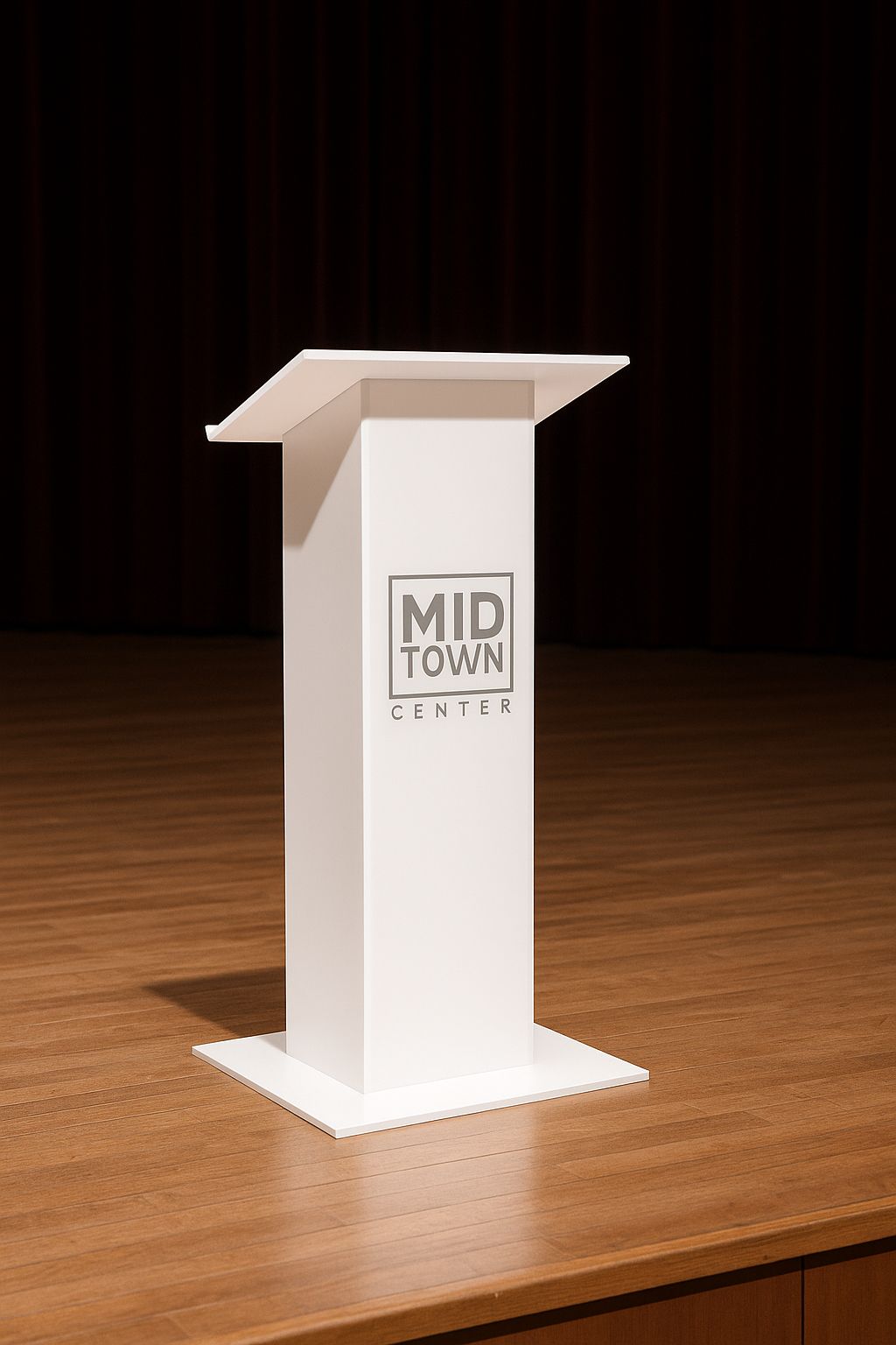 Kurumsal organizasyonlara uygun, zarif ve saydam akrilik sunum kürsüsü.