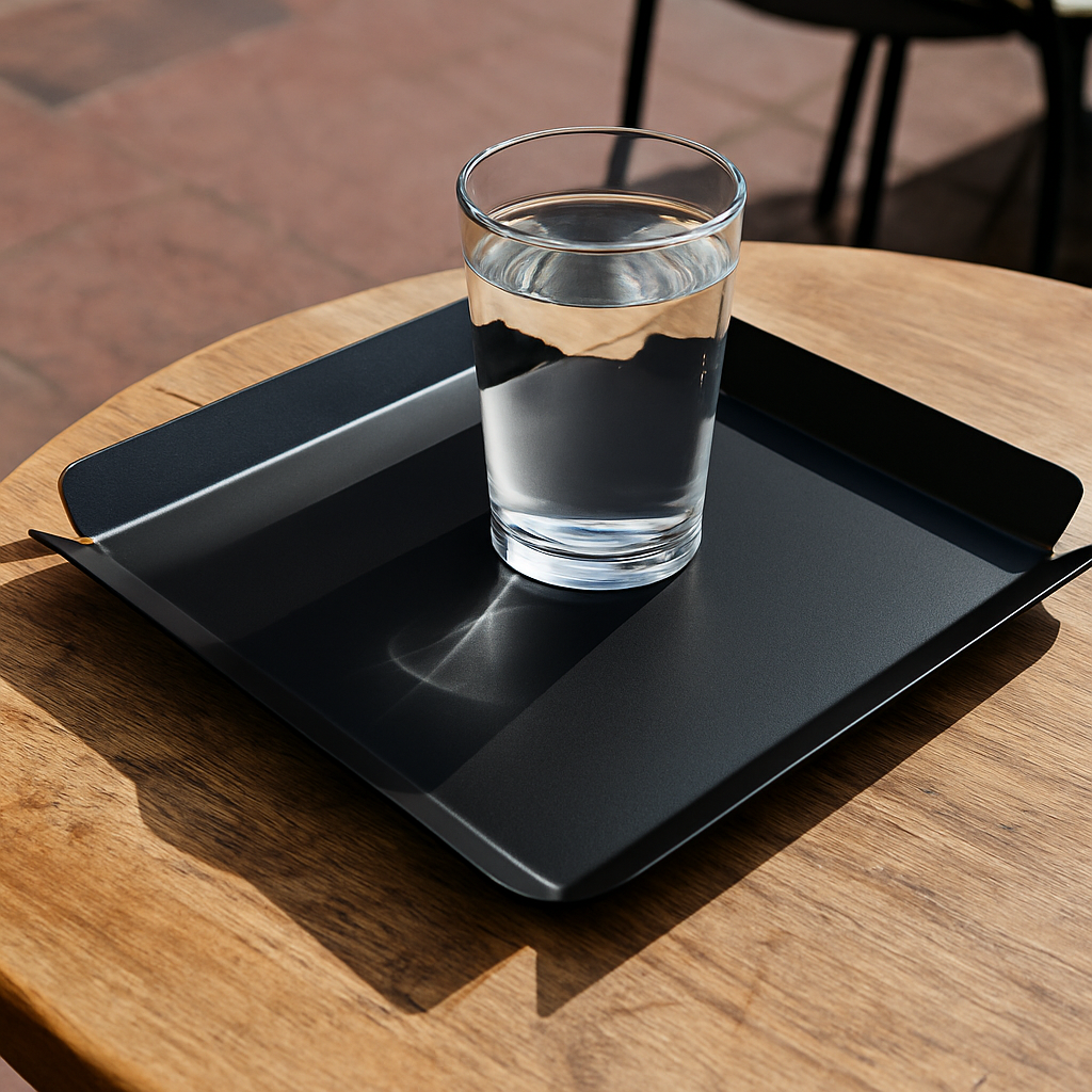 Statik fırın boyalı, çizilmeye dayanıklı beyaz metal servis tepsisi.