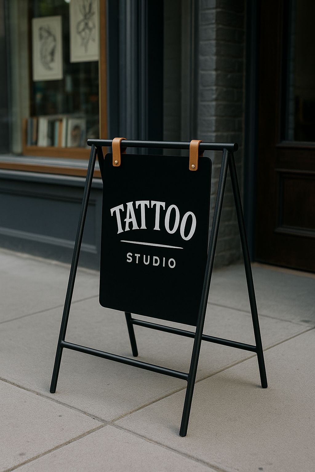 Estetik suni deri askı detayıyla zarif bir görünüm sunan tabela modeli.