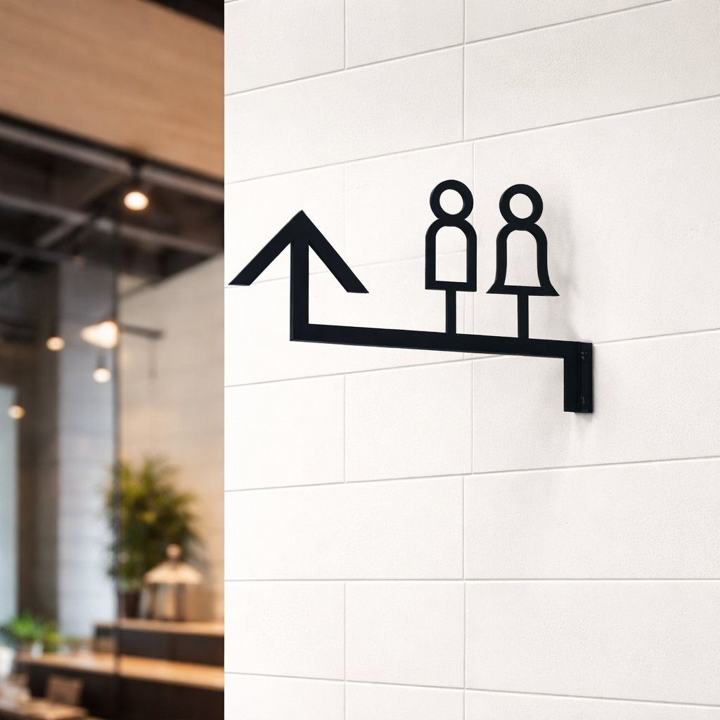 Metal WC yönlendirme tabelası otel ve restoran iç mekan kullanımı